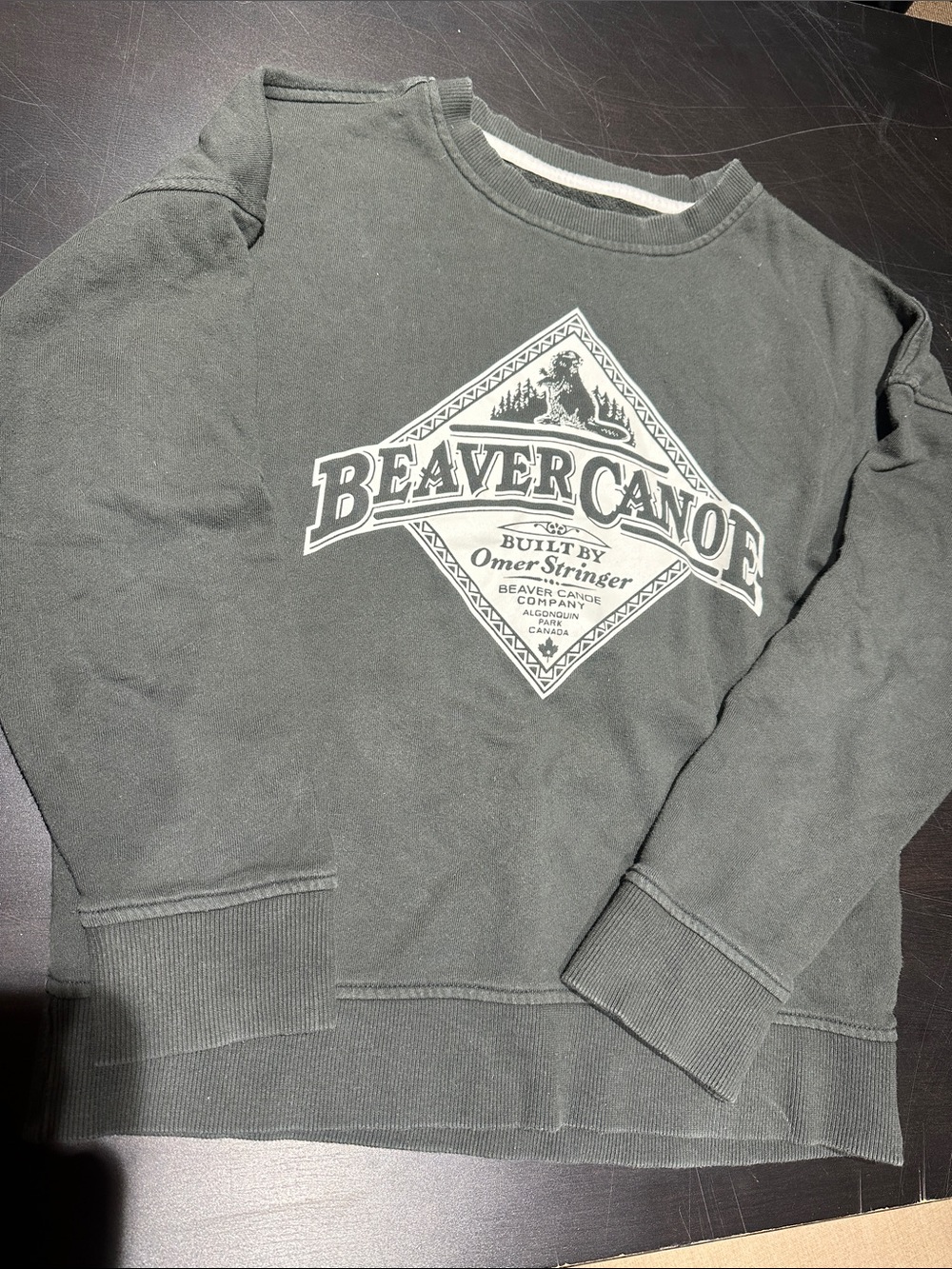 Roots Kids Olive Green Beaver Canoe Logo Sweatshirt
